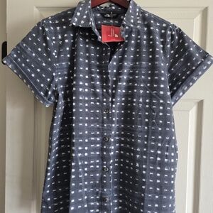 The North Face Navy Short-Sleeve Button-Down Shirt with White Dot Grid